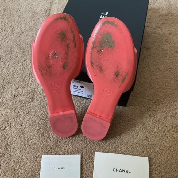 Authentic 22P Chanel satin sandals mules slides 38 C - Picture 4 of 8